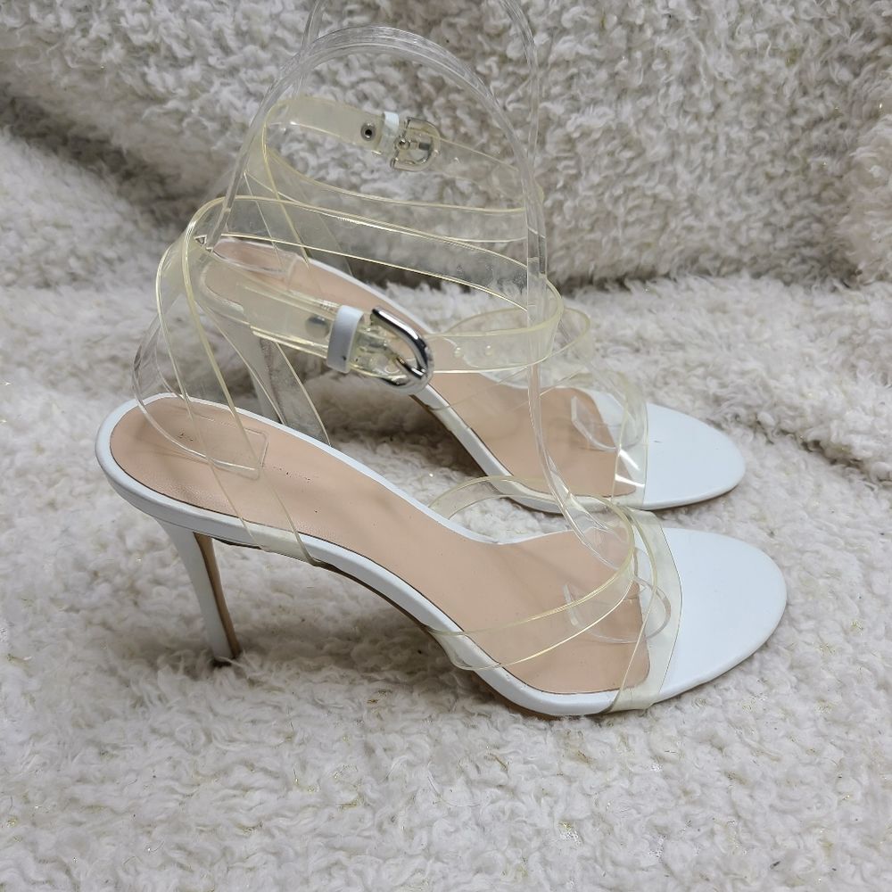 Something Navy Clear Strappy‎ Heeled Sandals sz 6.5